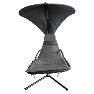 Záhradné hojdacie kreslo, sivá látka, čierny kov