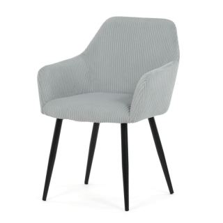 Jedálenská stolička modrá s menčestrovou látkou a čiernymi kovovými nohami