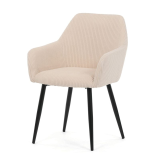 Jedálenská stolička krémová s menčestrovou látkou a čiernymi kovovými nohami