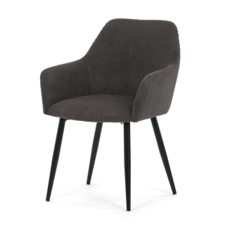 Jedálenská stolička sivá s menčestrovou látkou a čiernymi kovovými nohami