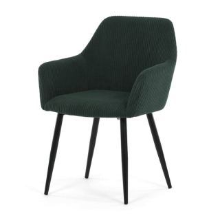 Jedálenská stolička zelená s menčestrovou látkou a čiernymi kovovými nohami