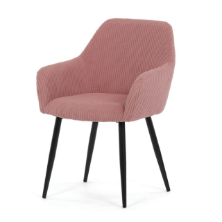 Jedálenská stolička ružová s menčestrovou látkou a čiernymi kovovými nohami