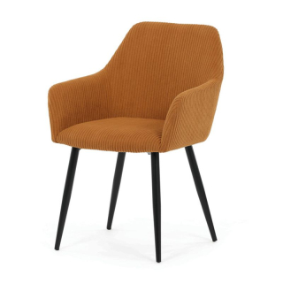 Jedálenská stolička žltá s menčestrovou látkou a čiernymi kovovými nohami