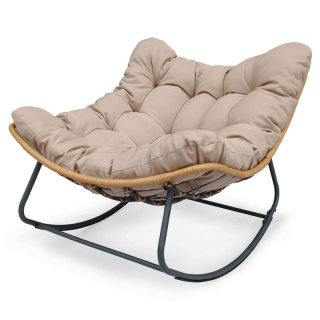 Záhradné hojdacie kreslo krémové z kovu a polyratanu