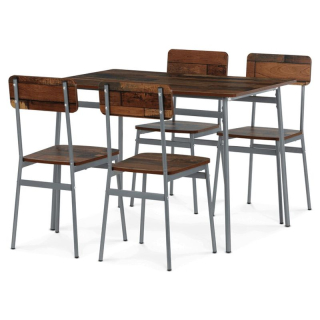 Jedálenský set 1+4, MDF dekor old wood, kovová podnož