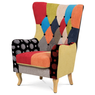 Kreslo ušiak, viacfarebná látka, patchwork