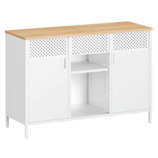 Moderná kovová komoda, biela s MDF doskou, 110 cm