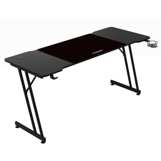 Moderný herný stôl 160x60, čierny carbon s kovovou podnožou