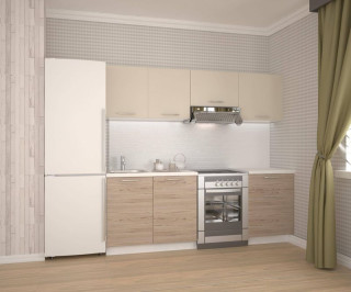 Moderná kuchynská linka 220 cm, biela, béžová, dub San Marino