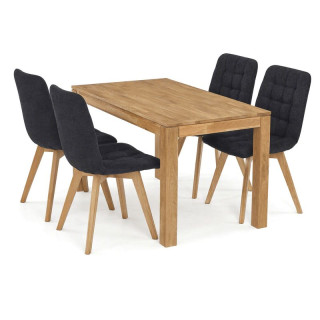 Jedálenský set so 4 stoličkami, 140x80, čierna látka, masív dub