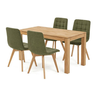 Jedálenský set so 4 stoličkami, 140x80, zelená látka, masív dub