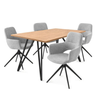 Jedálenský set so 4 stoličkami, 160x90cm, sivá látka, masív dub
