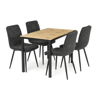 Jedálenský set so 4 stoličkami, 110x70cm, sivá látka, MDF divoký dub