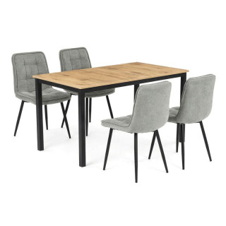 Jedálenský set so 4 stoličkami, 110x70cm, zelená látka, MDF divoký dub