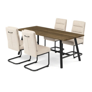 Jedálenský set so 4 stoličkami, 180x90cm, krémová látka, dýha orech