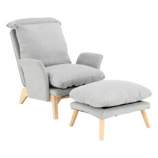 Kreslo s podnožou v svetlosivej látke