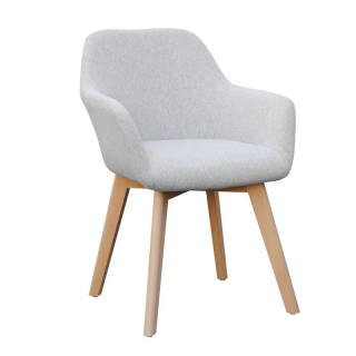 Dizajnové kreslo v svetlosivej látke, bukové nohy