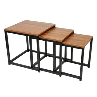 Set 3 konferenčných stolíkov v industriálnom štýle, orech-čierna