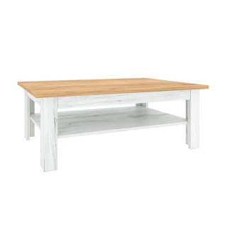 Moderný konferenčný stolík s jednou policou, dub craft zlatý-dub craft biely