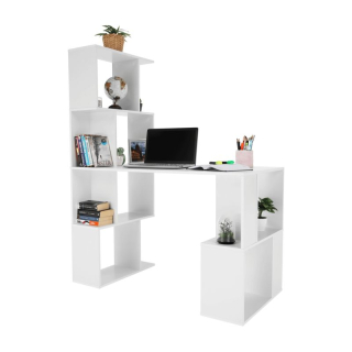 Písací stôl s regálom biely