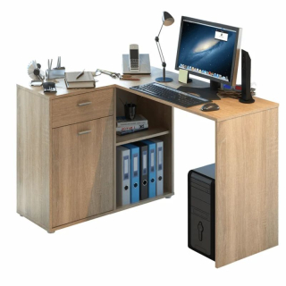 Rohový PC stôl s množstvom úložného priestoru, dub sonoma