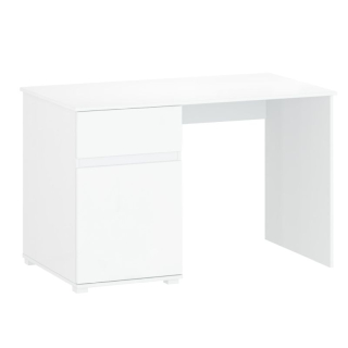 PC stôl so skrinkou a zásuvkou v bielom lesku