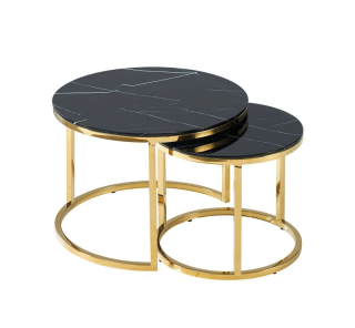 Set konferenčných stolíkov v glamour štýle, zlatá/efekt čierneho mramoru
