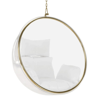 Závesné kreslo v modernom dizajne, transparentná-zlatá-biela