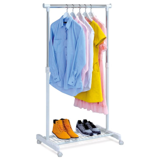 Stojan na šaty s praktickým odkladačom na topánky biely