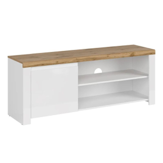 RTV stolík 1D-160, biely lesk-dub wotan