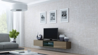 Závesný RTV stolík s dvoma výklopnými dvierkami 180, latte mat-latte lesk