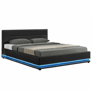 Manželská posteľ s bielym osvetlením 180, čierna
