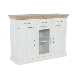 Komoda s troma zásuvkami a troma dvierkami , sosna nordická-dub divoký