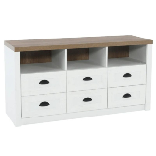 Komoda, 6x zásuvka a otvorený úložný priestor, sosna Andersen-dub lefkas