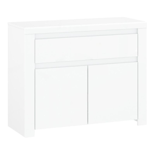 Komoda s jednou zásuvkou a dvojdverovou skrinkou v bielom lesku