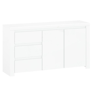 Komoda s tromi zásuvkami a dvojdverovou skrinkou v bielom lesku