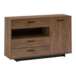 Komoda, skrinka, 3 zásuvky a otvorený priestor, dub bolzano-čierna