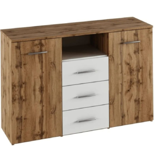 Trojzásuvková komoda s dvomi dvierkami, dub wotan-biela