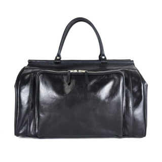 Módna kožená cestovná kabela s bohatou výbavou v čiernej farbe