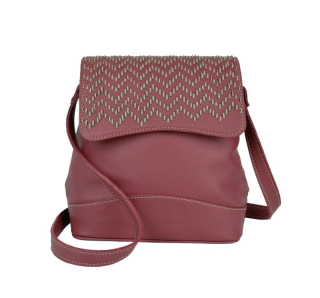 Ručne vyšívaná kožená kabelka v bordovej farbe