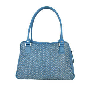 Ručne vyšívaná kabelka z pravej kože v modrej farbe - šedé vyšívanie