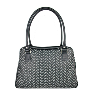 Ručne vyšívaná kabelka z pravej kože v čiernej farbe - šedé vyšívanie