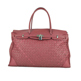 Ručne pletená kabelka z hovädzej usne v talianskom štýle v bordovej farbe