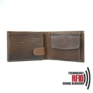 Kožená RFID peňaženka vybavená blokáciou RFID-NFC, svetlo hnedá farba 8552, ručne tieňovaná