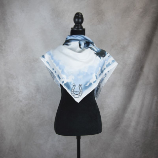 Hodvábna šatka Kôň - modrý, 90 x 90cm