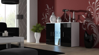 Luxusná komoda S7 biely mat-čierny lesk