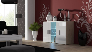 Luxusná komoda S7 dub sonoma-biely lesk