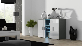 Luxusná komoda S7 sivý mat-biely lesk