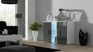 Luxusná komoda S7 biely mat-sivý lesk