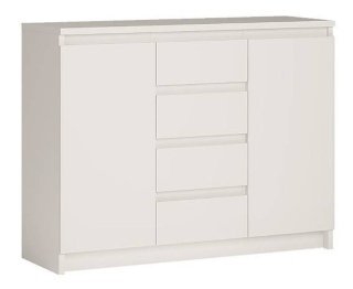 Priestranná komoda 4x zásuvka a 2x dvierka, biela